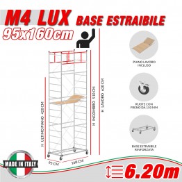 Trabattello M4 LUX base estraibile (h lavoro 6,20 m)