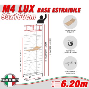 Trabattello M4 LUX base estraibile (h lavoro 6,20 m)