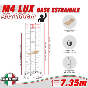 Trabattello M4 LUX base estraibile (h lavoro 7,35 m)