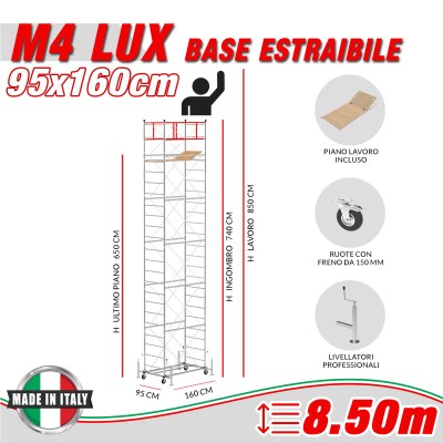 Trabattello M4 LUX base estraibile (h lavoro 8,50 m)